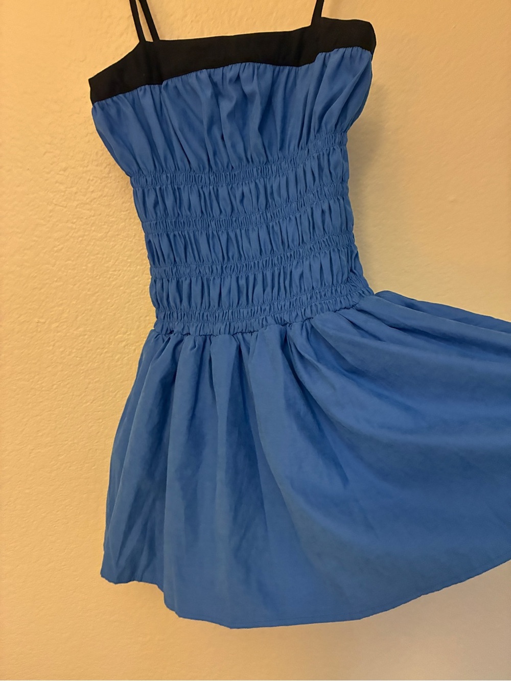Sky to Moon Size S Y2K Blue and Black Smocked Mini Dress Babydoll Sweetheart - Picture 9 of 11